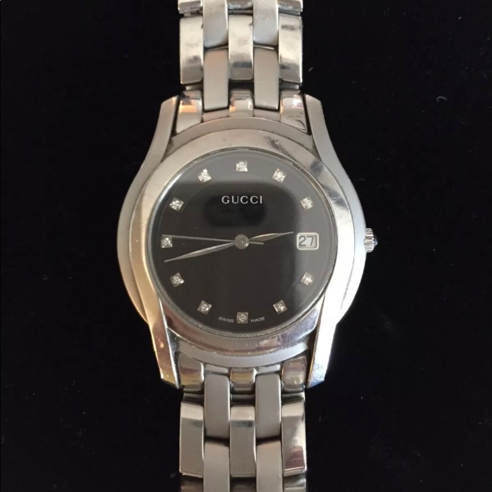 GUCCI 5500M Authentic Stainless Black Dial Diamond